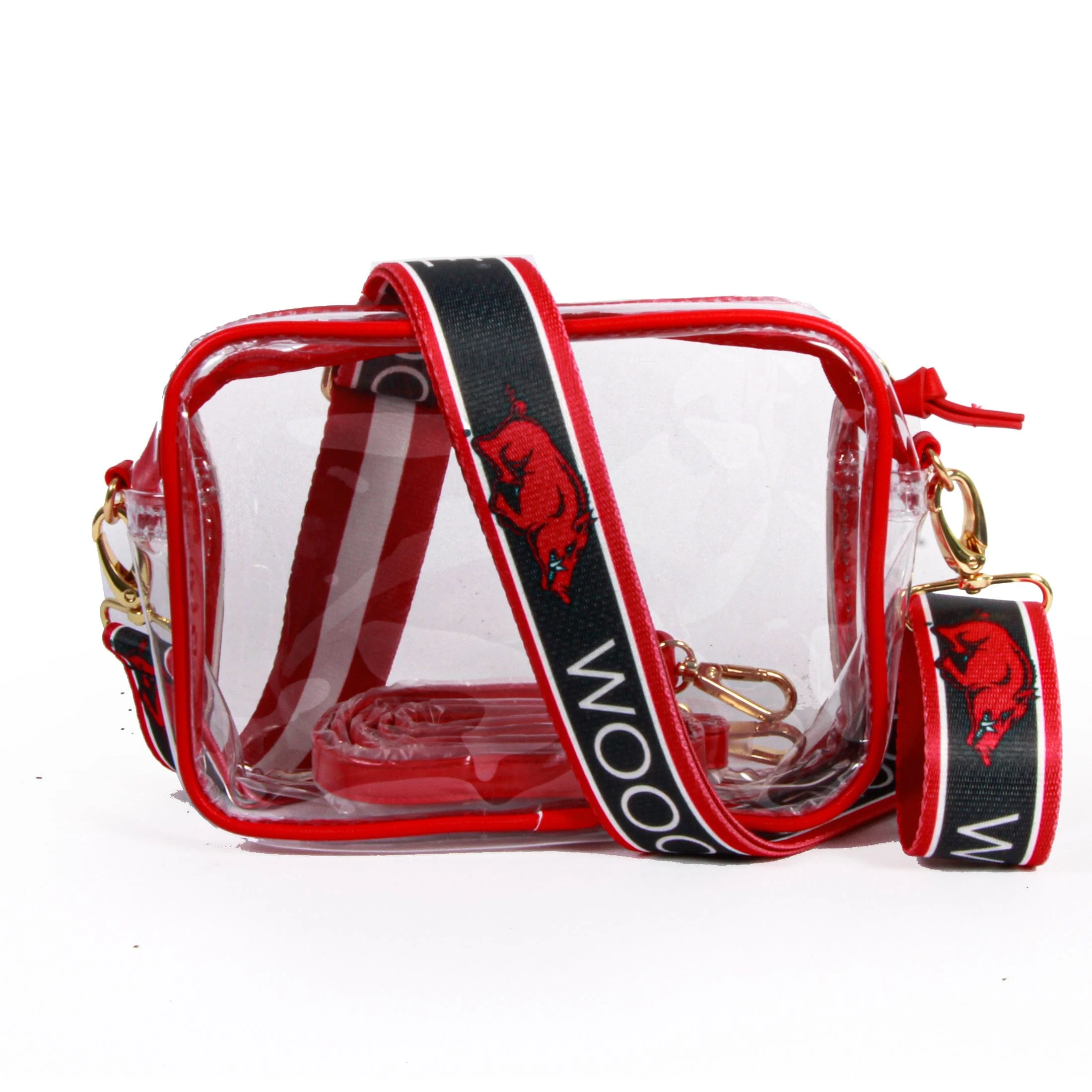 Bridget Clear Purse with Patterned Shoulder Straps - Arkansas Razorbacks