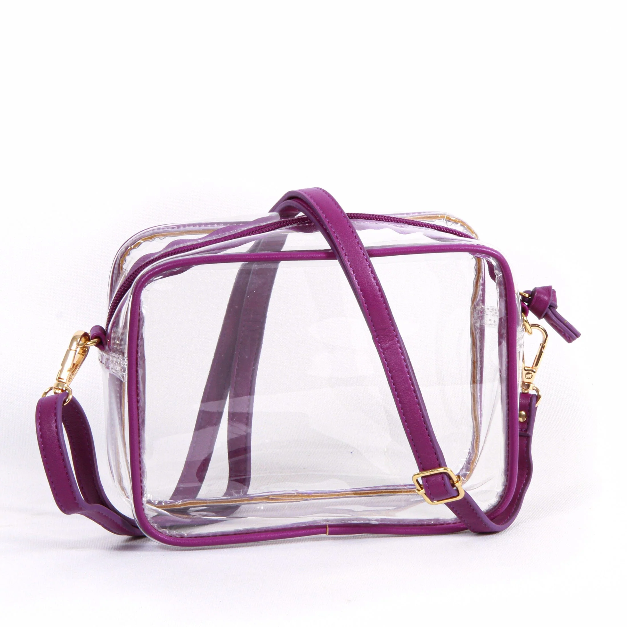 TCU Clear Purse - Bridget Clear Purse with Custom Patterned  Shoulder Straps in Purple and White by Desden - Image 2