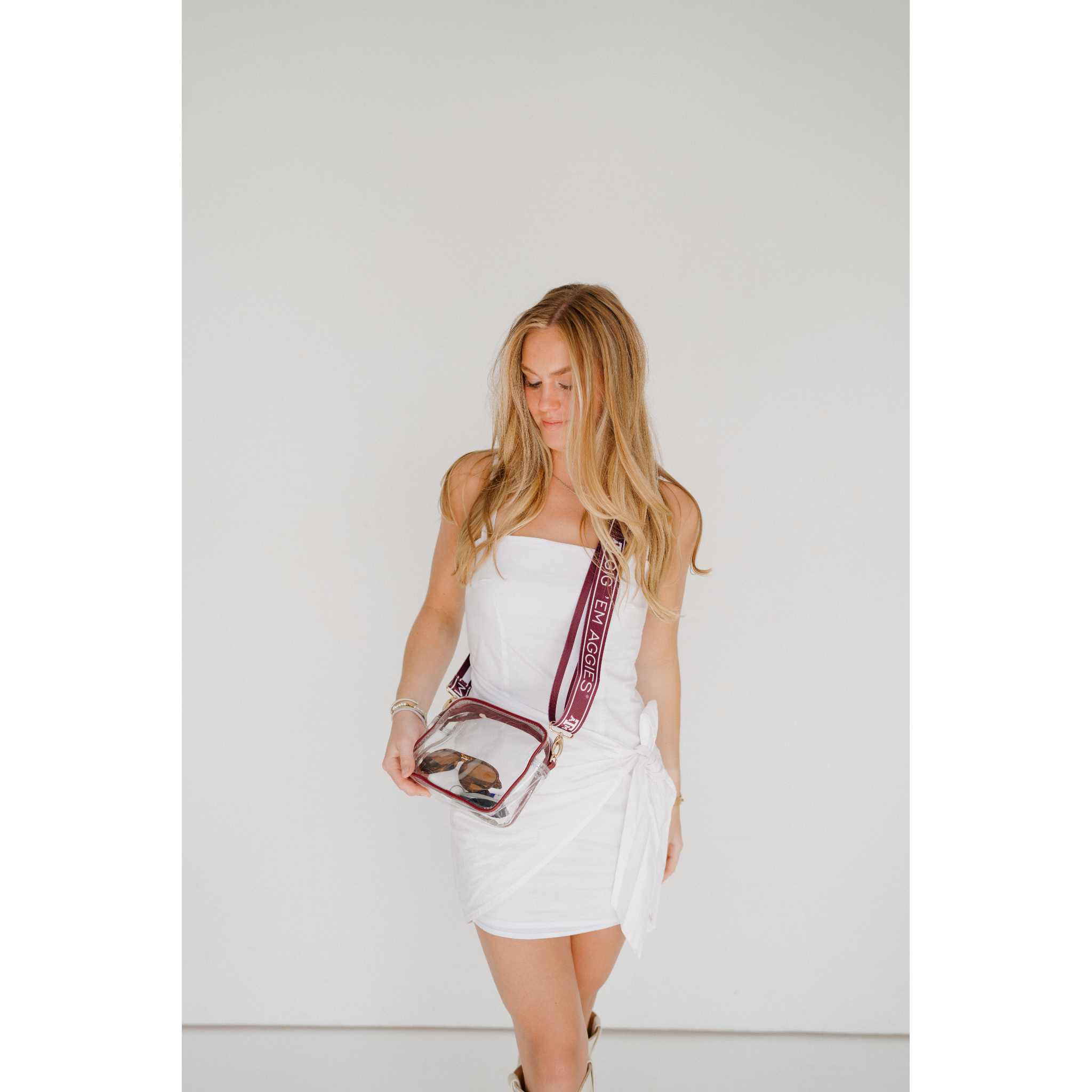 Bridget Clear Purse with Maroon Trim and Patterned Shoulder Straps for Texas A&M - Image 8