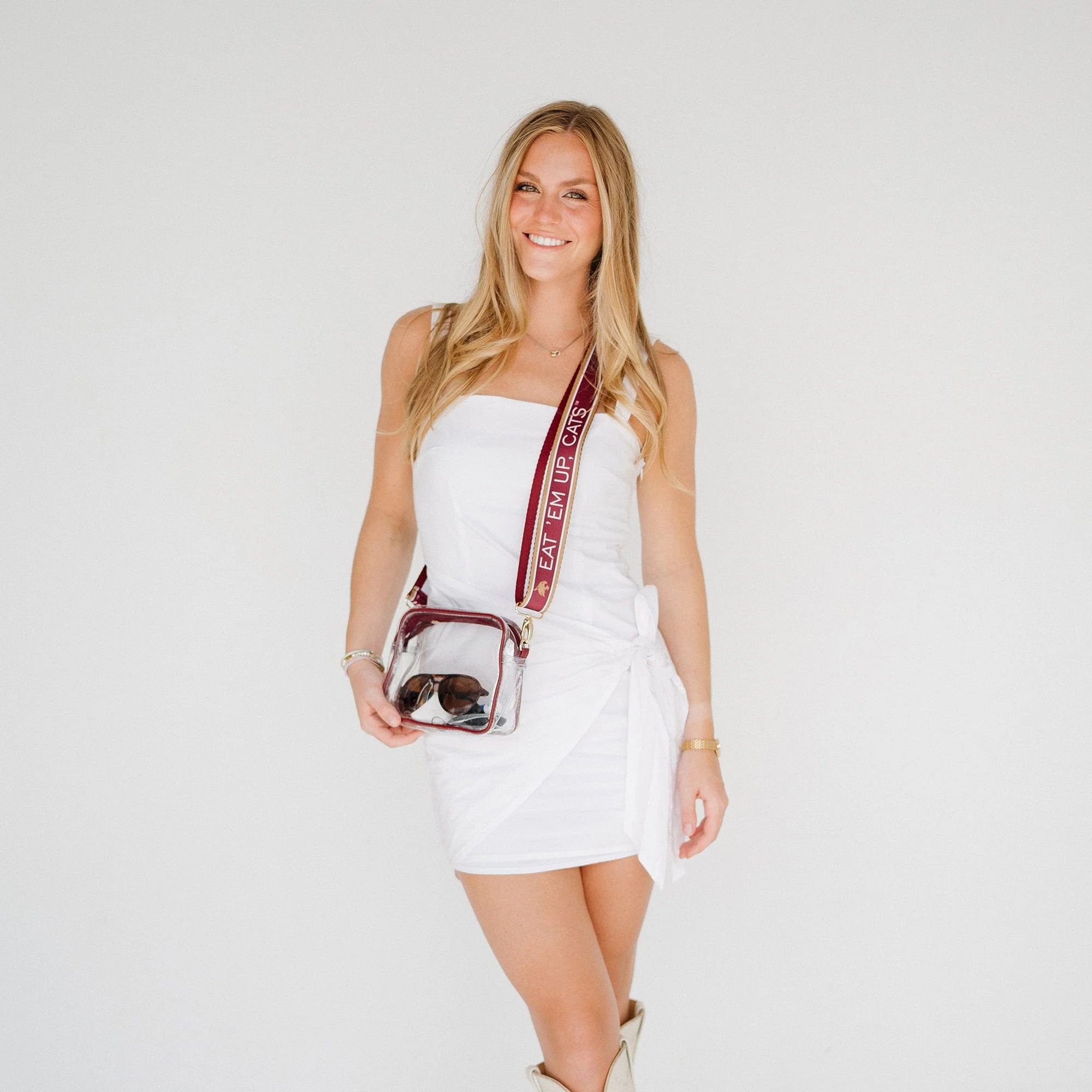 Bridget Clear Purse with Patterned Shoulder Straps - Texas State - Image 6